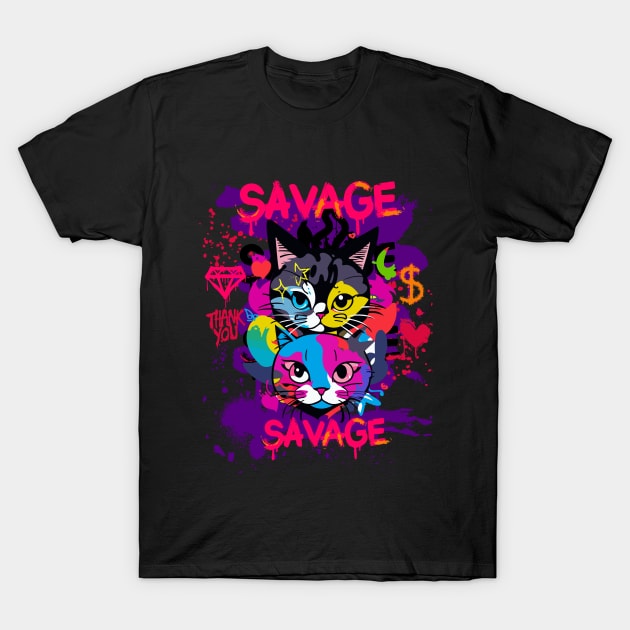 Graffiti Savage Cat T-shirt T-Shirt by rebelthreads.id